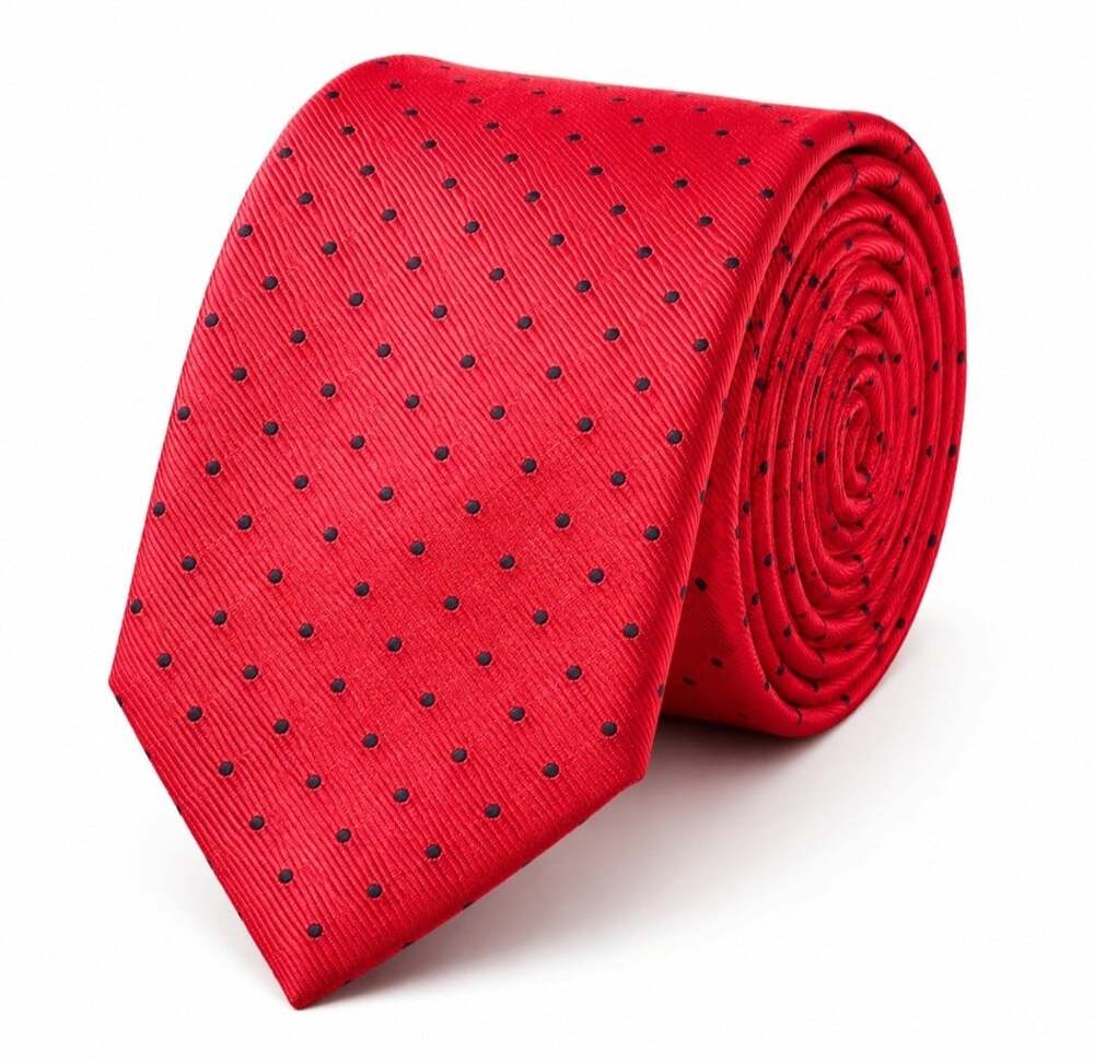 Vroom & Dreesmann Men's 100% Silk Tie Red Black Polka Dot Classic Necktie - Picture 2 of 11